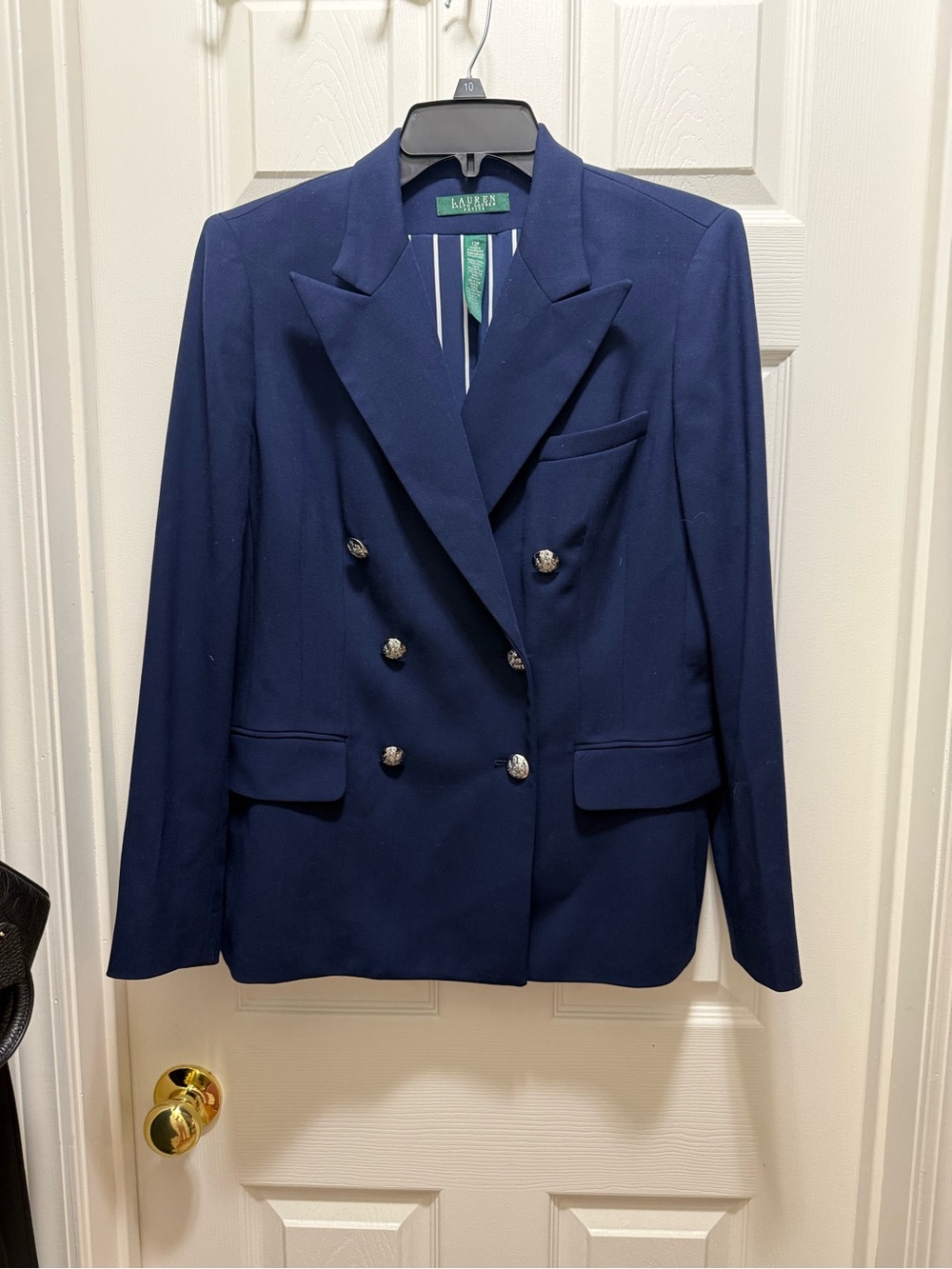 Ralph Lauren Navy Double-Breasted Blazer with Metal Silver Buttons